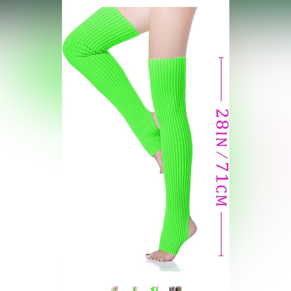 Purple and green leg warmers